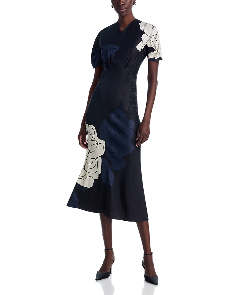 Victoria Beckham Eve Short Sleeve Gather Detail Midi Dress