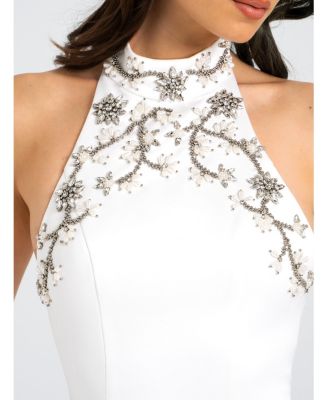  Ori Halter Neck Crystal Faux Pearl Mini Dress