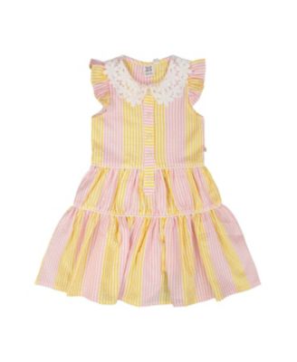  Girls' Crochet Peter Pan Collar Stripes Sleeveless Dress - Little Kid