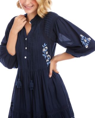 Blouson Sleeve Embroidered Lace Trim Tiered Dress