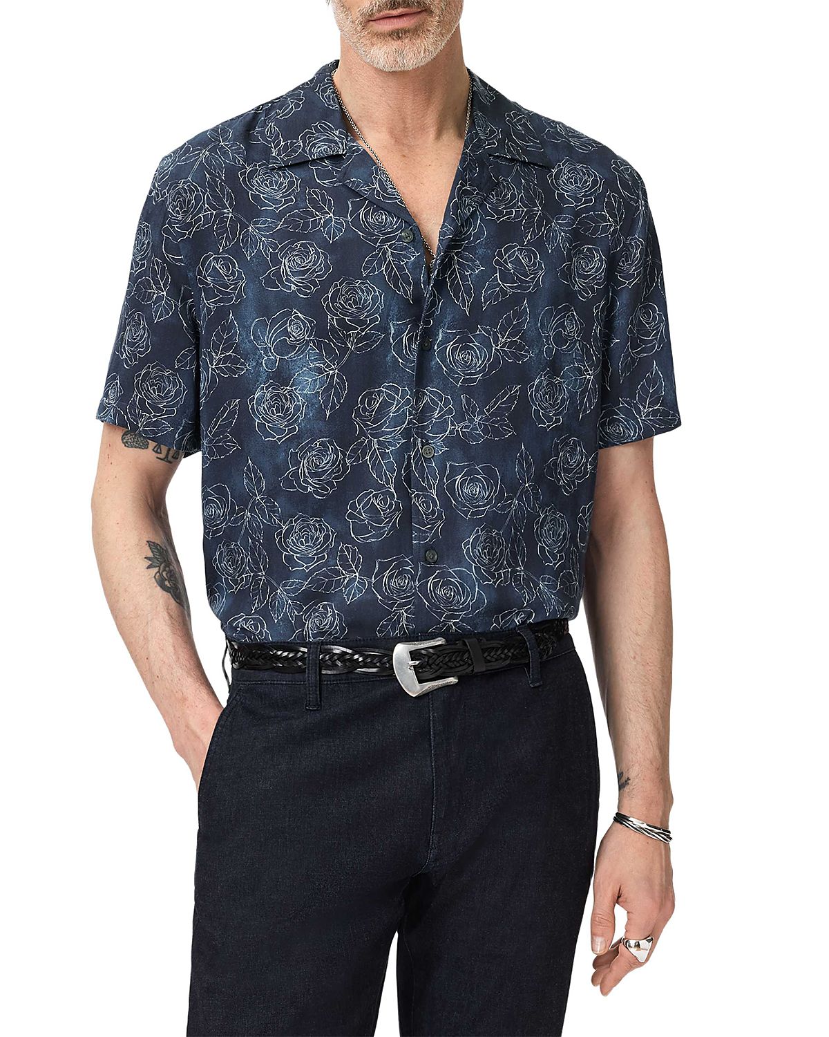 John Varvatos Floral Camp Collar Shirt
