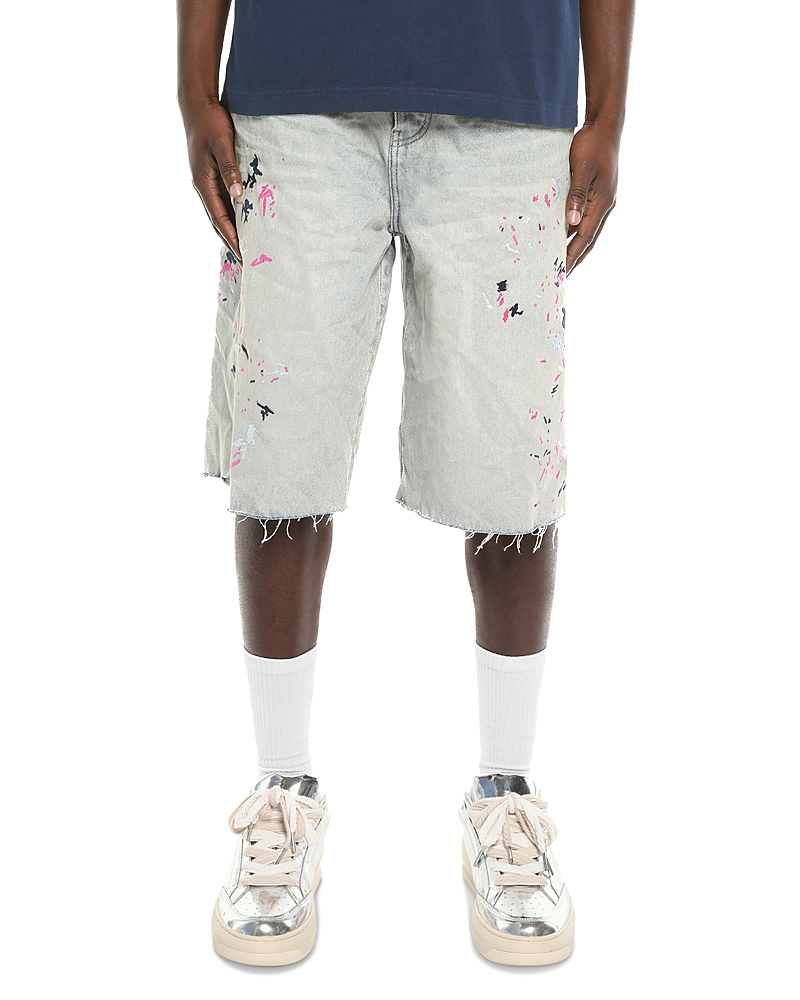 Purple Brand Splatter Embroidery Jean Shorts