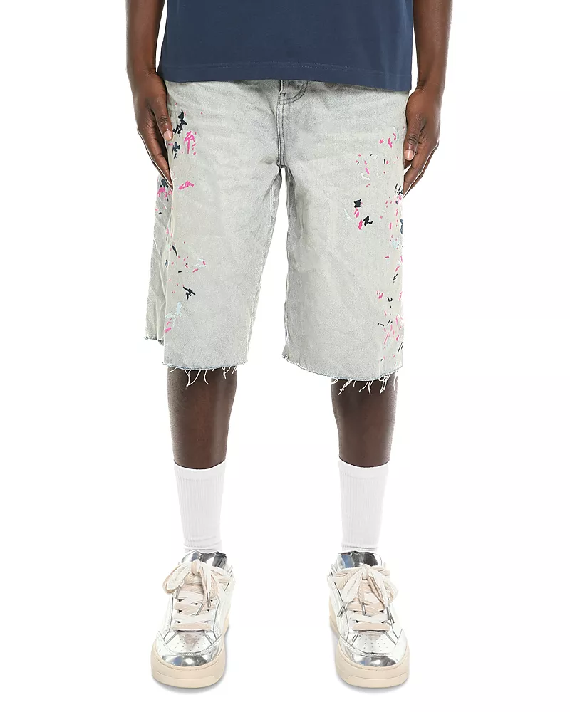 Purple Brand Splatter Embroidery Jean Shorts