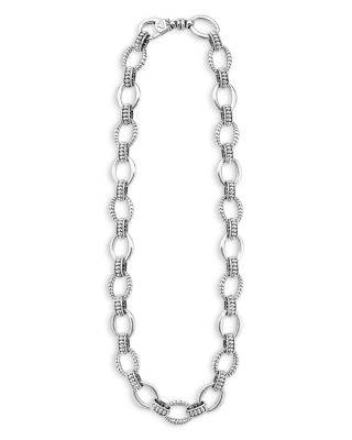 Sterling Silver Signature Caviar Oval Fluted Link Necklace, 18"