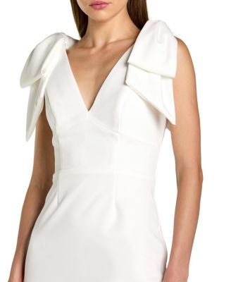  Bow Strap Crepe Fitted Midi Dress