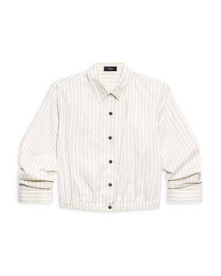 Fixed Sleeved Cropped Striped Shirt 