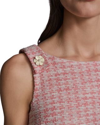 Flower Button Sleeveless Knit Tweed Dress