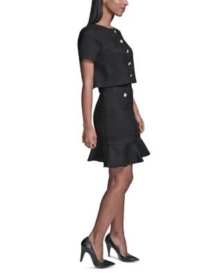 Flower Button Short Sleeve Summer Tweed Dress