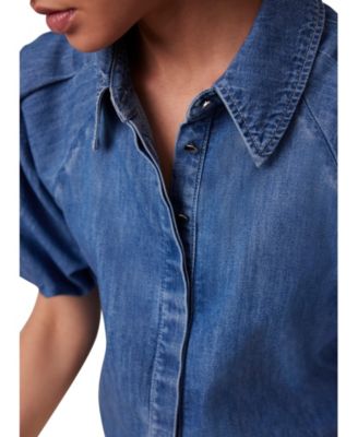 Women's Denim Puff Sleeve Shirt