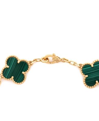  Vintage-like Alhambra 5 Motifs Bracelet 18K Gold and Malachite
