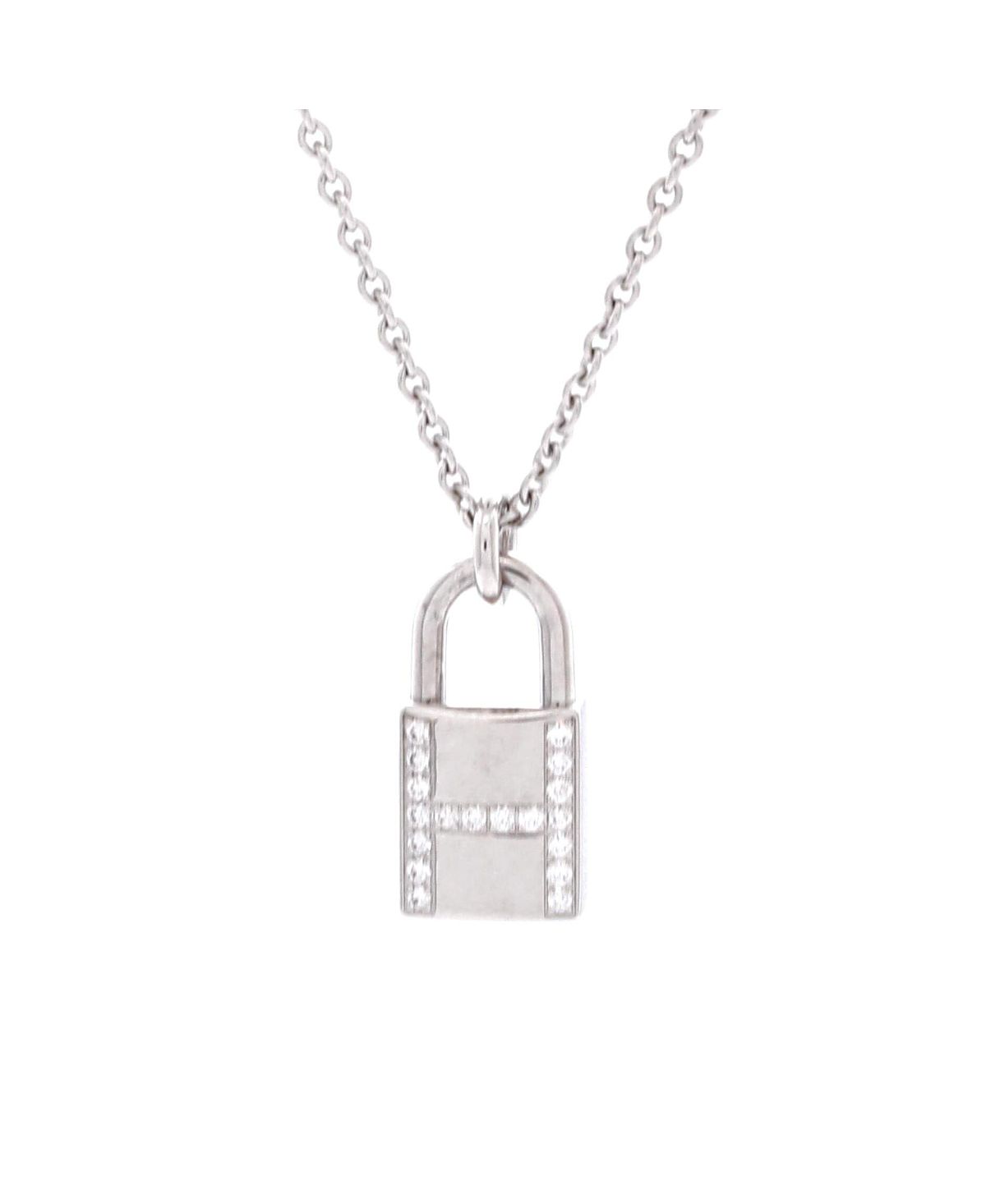 Pre-Owned HERMES Amulettes Cadenas Pendant Necklace 18K White Gold with Diamonds, 15.75