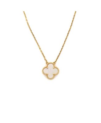  Vintage Alhambra Pendant Necklace 18K Gold and Mother of Pearl, 16.5"