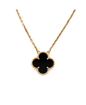  Vintage Alhambra Pendant Necklace 18K Gold and Onyx, 16.25"