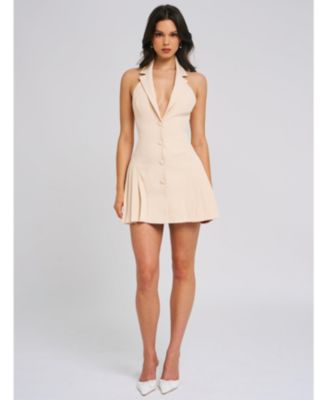  Reyna Halter Neck Pleated Mini Blazer Dress