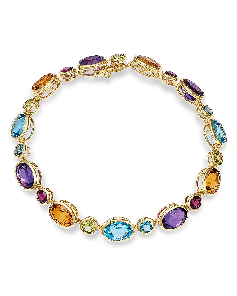 Bloomingdale's Fine Collection Multi Gemstone Mixed Cut Link Bracelet in 14K Yellow Gold