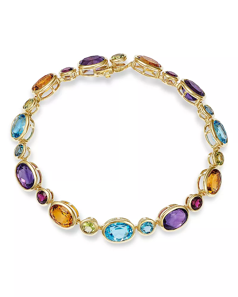 Bloomingdale's Fine Collection Multi Gemstone Mixed Cut Link Bracelet in 14K Yellow Gold