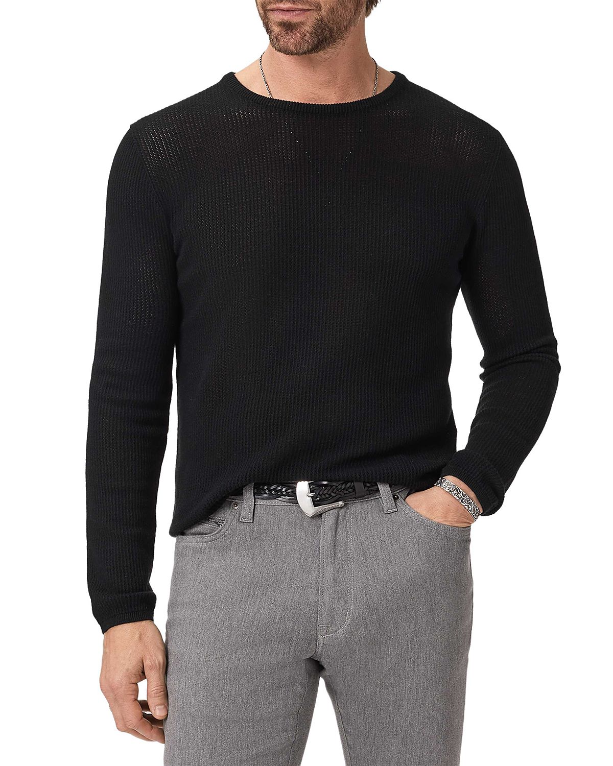 John Varvatos Montclair Long Sleeve Mesh Crewneck Sweater