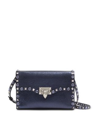 Small Rockstud & Rhinestone Leather Shoulder Bag