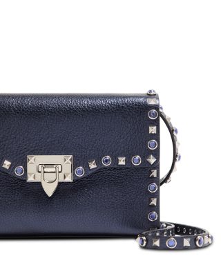 Small Rockstud & Rhinestone Leather Shoulder Bag