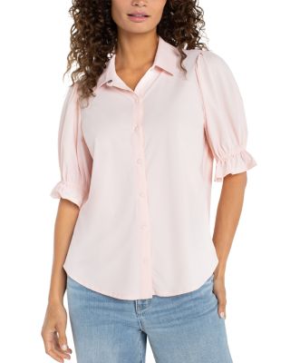 Elbow Puff Sleeve Snap Front Shirt