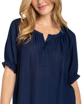 Short Sleeve Half Placket Woven Blouse