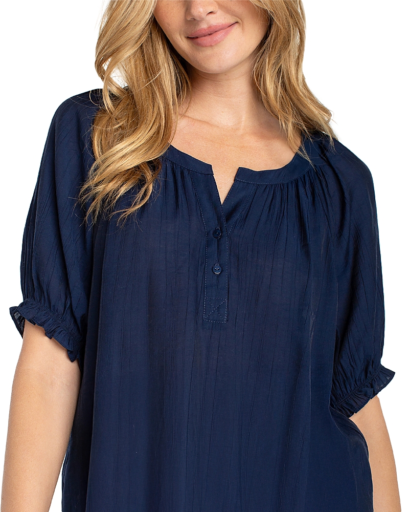 Liverpool Los Angeles Plus Short Sleeve Half Placket Woven Blouse