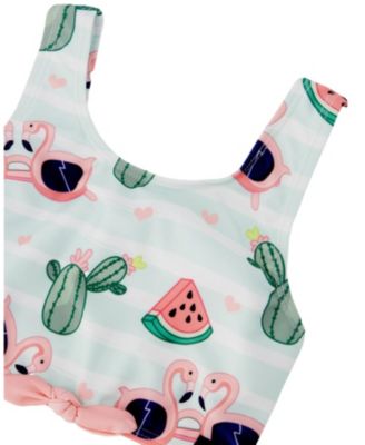 Girls' Two-Piece Flamingo and Cactus Swimsuit - Big Kid
