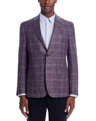 Loro Piana Fabric Wool, Silk, & Linen Windowpane Unstructured Regular Fit Sport Coat - Exclusive