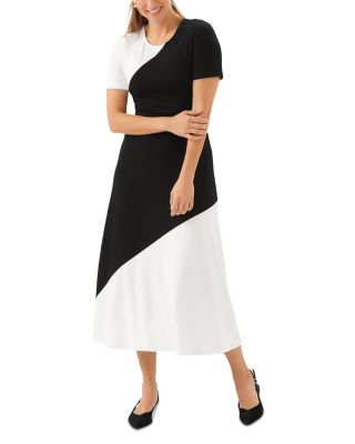 Short Sleeve Contrast Midi Dress