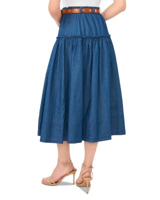 Belted Denim Midi Circle Skirt