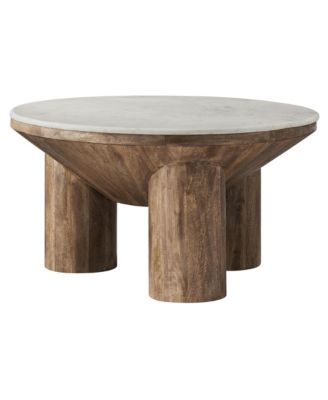  Ellison 33" Round Wood Coffee Table with Marble Top