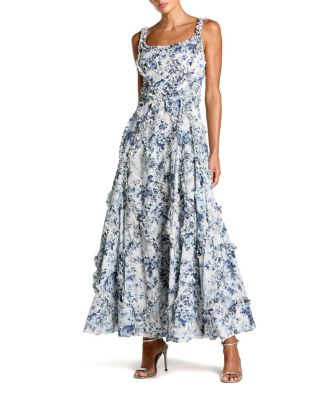 Ruffle Floral Sweetheart Neck Gown