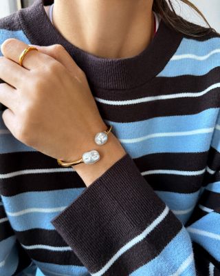 Francesca Glass Pearl Open Hinge Bangle Bracelet