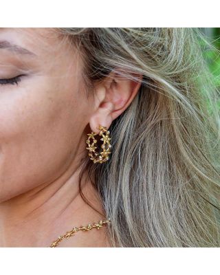 Jasmine Imitation Pearl Flower Hoop Earrings