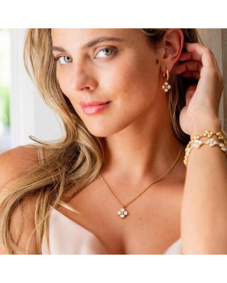 Berry Clover Mother of Pearl Double Sided Charm Necklace, 16"