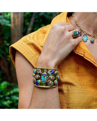 Multi Gemstone Scarab Family Reunion Cuff Bracelet