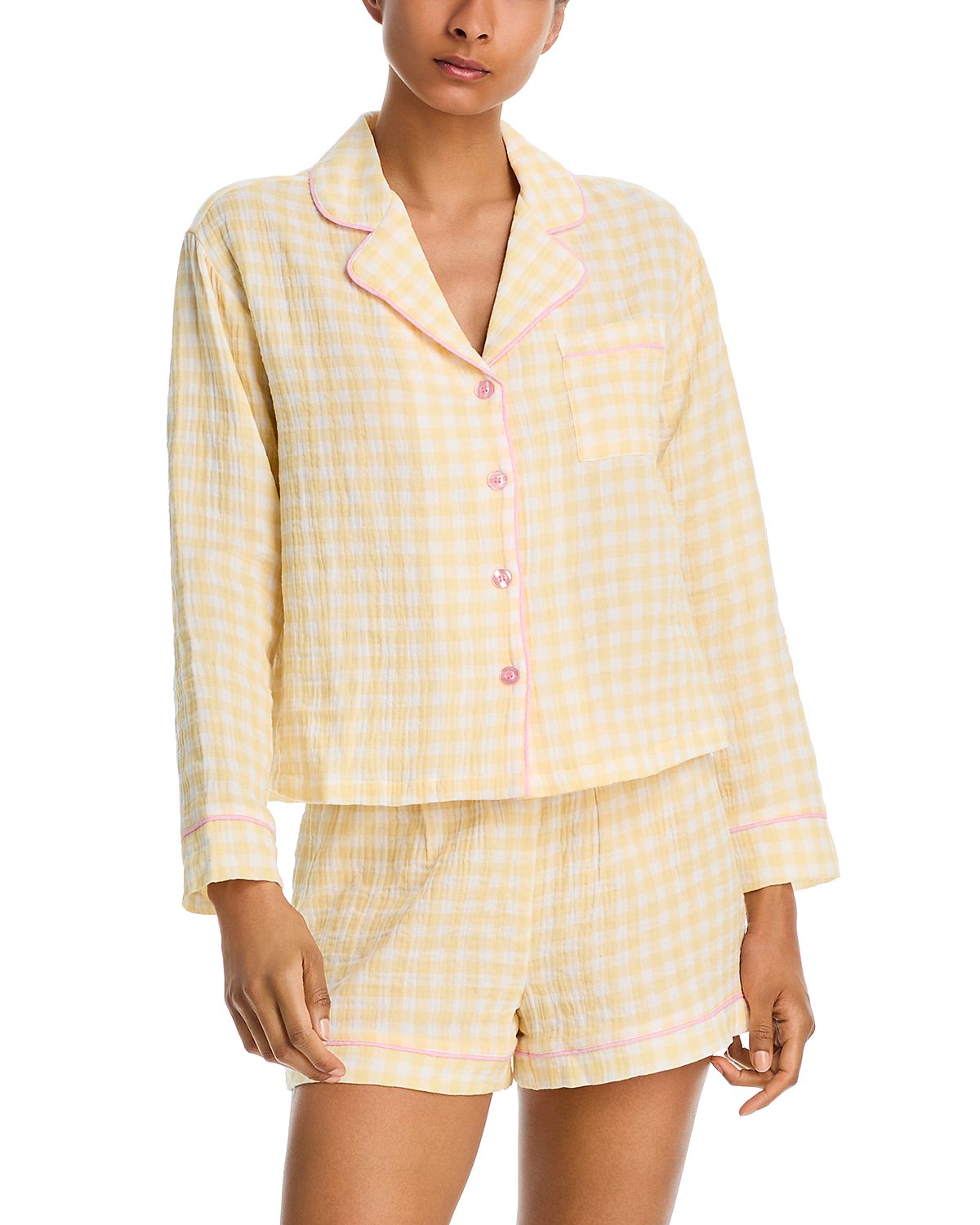 Aqua Gingham Print Shorts Pajama Set