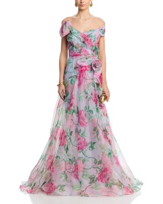 Organza Ruffled Rosette Gown