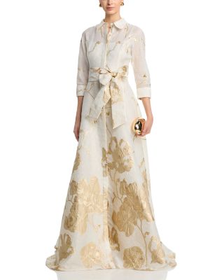 Metallic Jacquard Shirtwaist Gown