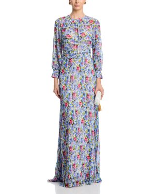 Chiffon Long Sleeve Pleated Gown