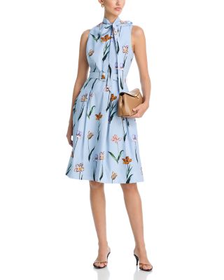 Cotton Print Tie Neck Dress
