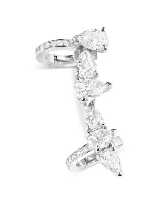 18K White Gold Serti sur Vide Diamond Pear & Round Right Side Ear Cuff