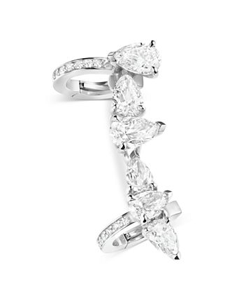 18K White Gold Serti sur Vide Diamond Pear & Round Right Side Ear Cuff