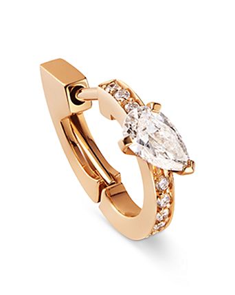 18K Gold Serti sur Vide Diamond Pear & Round Harvest Single Hoop Earring