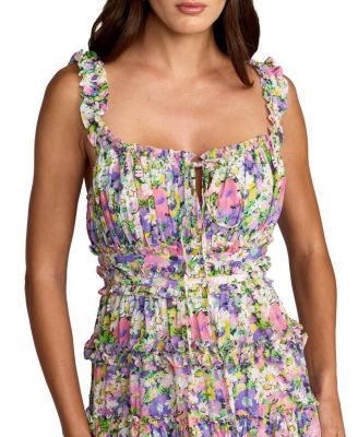 Floral Ruffle A-Line Cotton Midi Dress