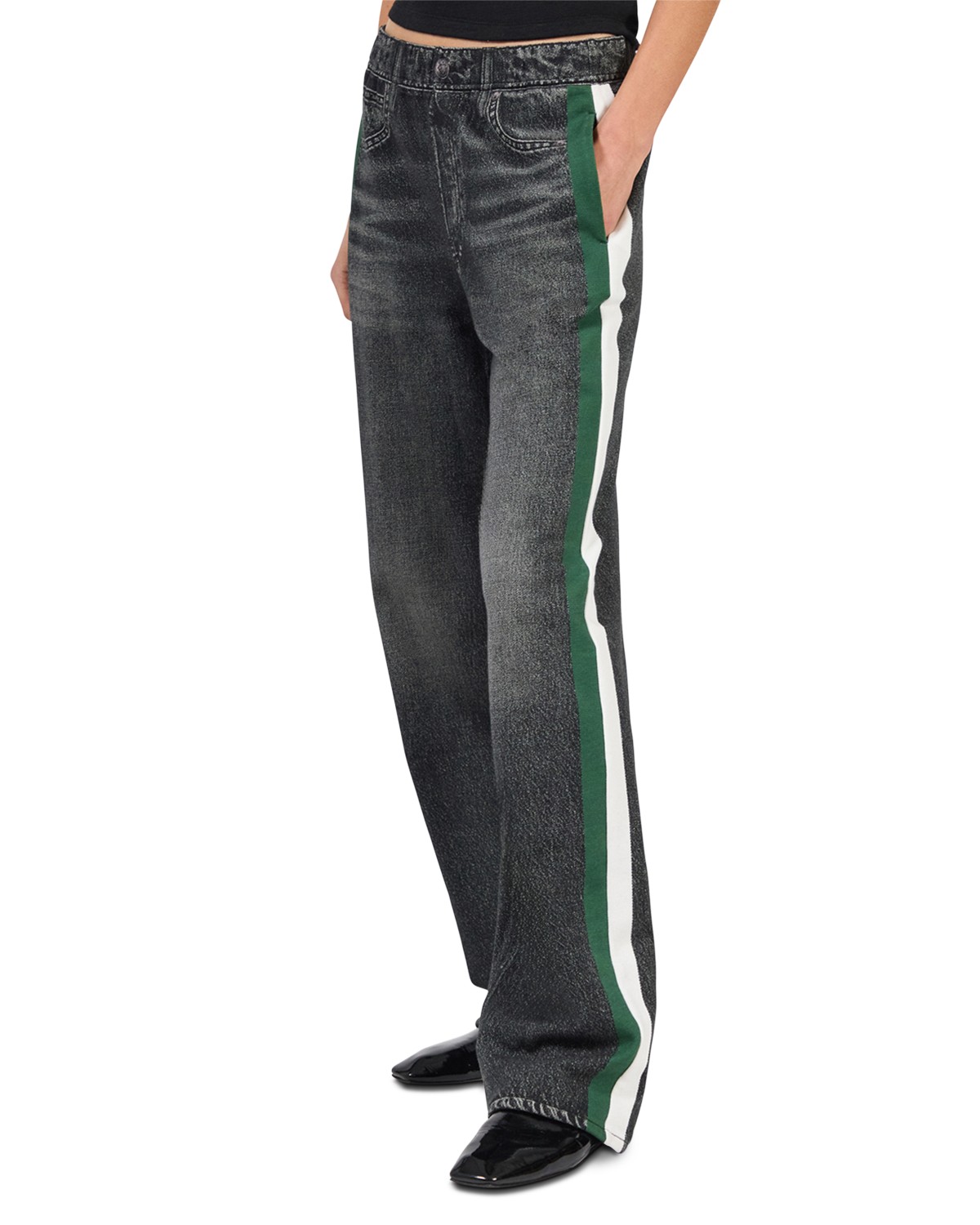 rb Miramar High Rise Wide Leg Track Pant Sweatpant Jeans in Washed Black