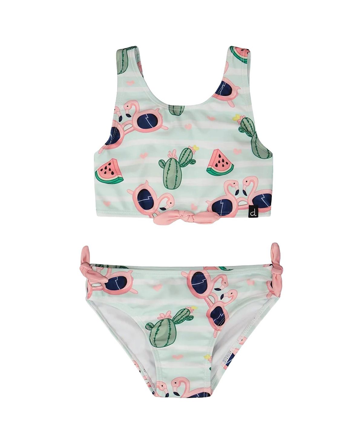 Deux par Deux Girls' Two-Piece Flamingo and Cactus Swimsuit - Little Kid