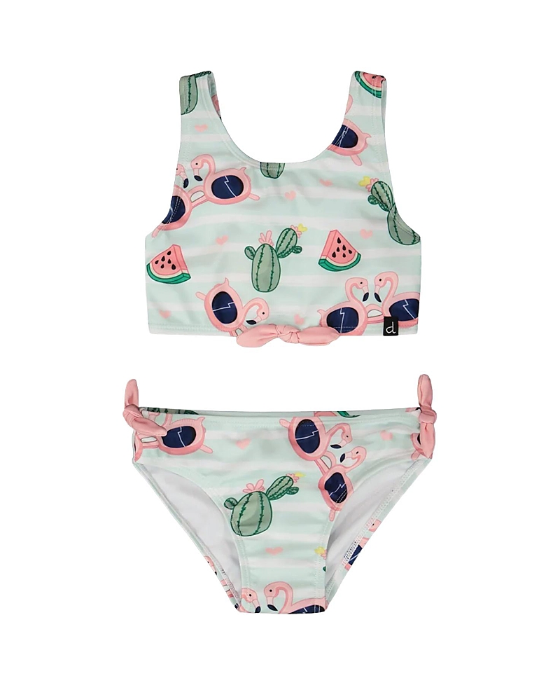 Deux par Deux Girls' Two-Piece Flamingo and Cactus Swimsuit - Little Kid