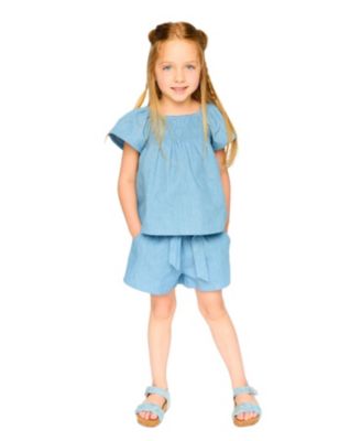 Girls' Short Sleeve Chambray Top - Little Kid