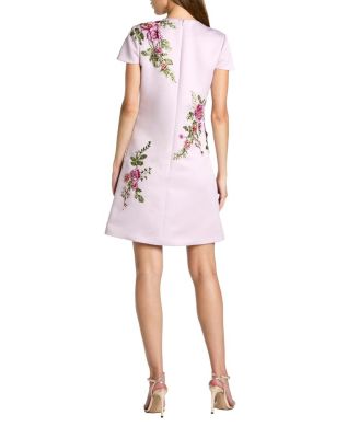Cap Sleeve Embroidered Satin Mini Dress